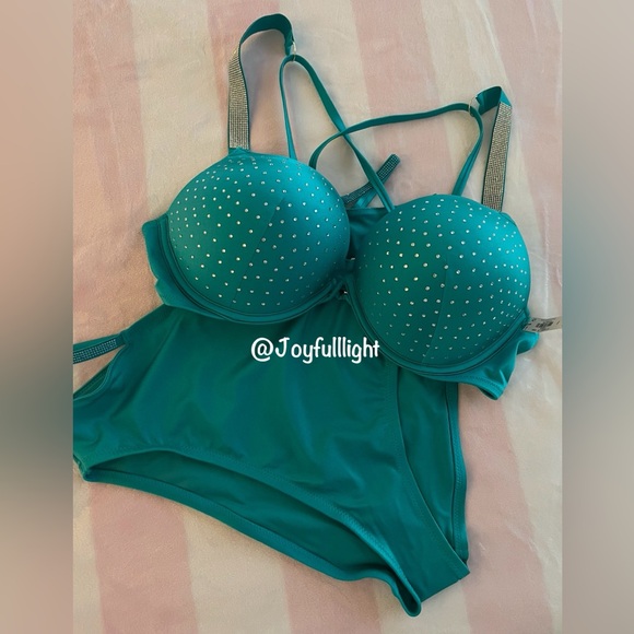 NEW 38C/XL VICTORIA'S SECRET SWIM Shine Strap Bombshell Push-Up SET - Picture 2 of 12